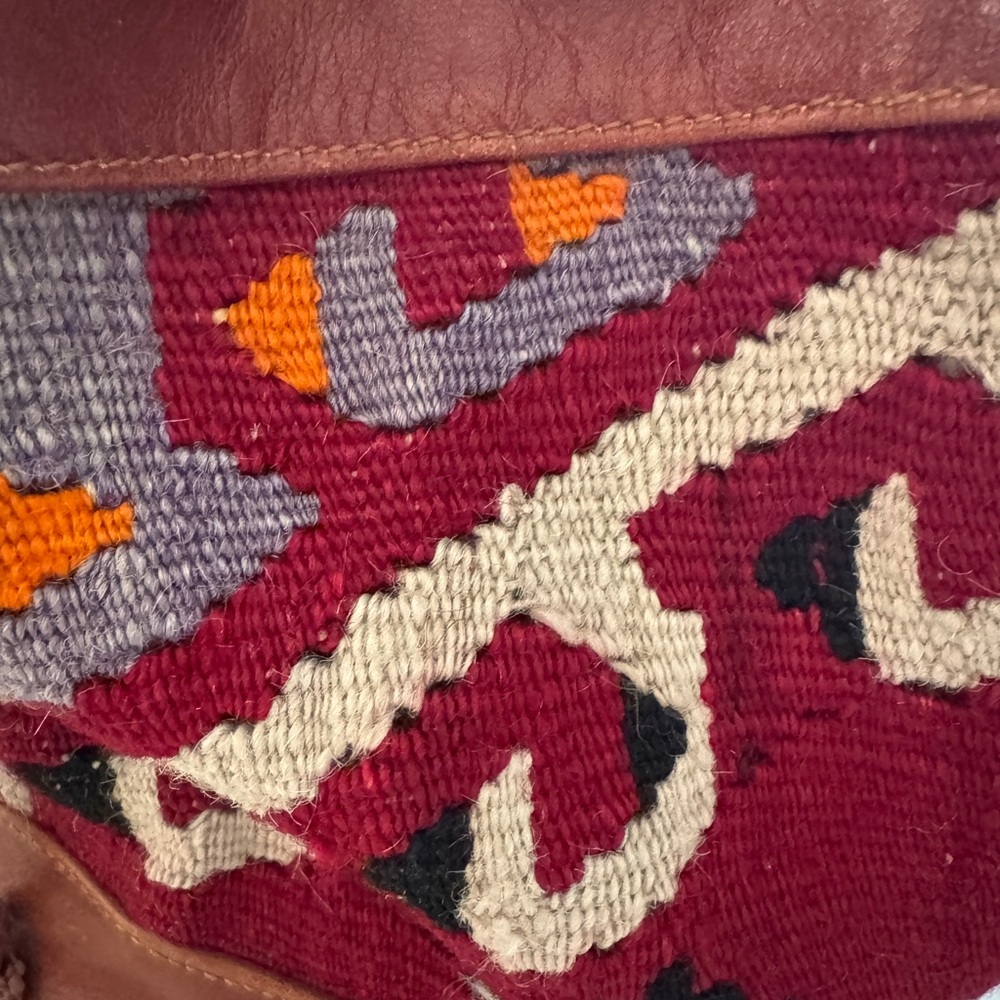 Brown And Red Patterned Leather Drawstring Bag/Ba… - image 2